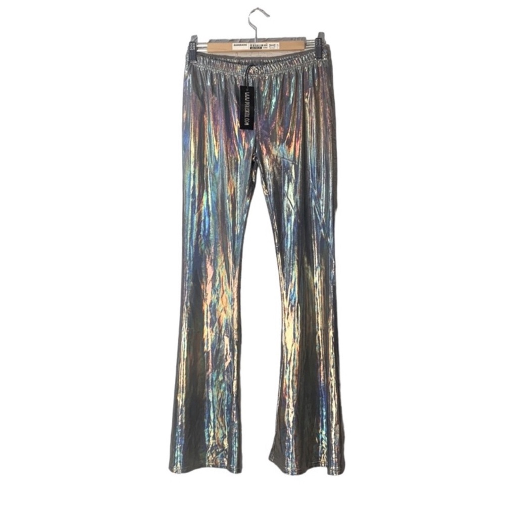 Current Mood Iridescent Shimmer Bell Bottom Pantie Lined Leggings Silver Large
